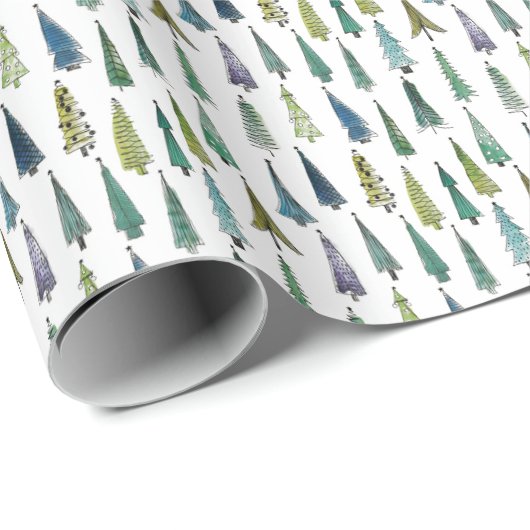 Thin Tree Pattern Retro Kerstmis en Winter Gift Cadeaupapier (Rol Hoek)