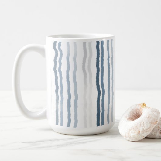 Thin Watercolor Stripes, Slate Blue, Gray, White Koffiemok (Met donut)