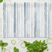 Thin Watercolor Stripes, Slate Blue, Gray, White Theedoek (Gevouwen)