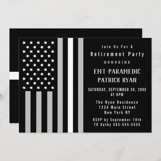 Thin White Line American Flag EMS Retirement Party Kaart (Voorkant / Achterkant)