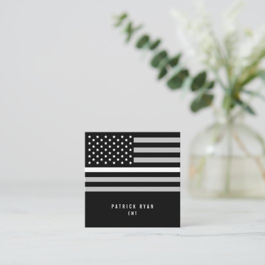 Thin White Line EMS American Flag Professional Vierkante Visitekaartje (Staand voorkant)