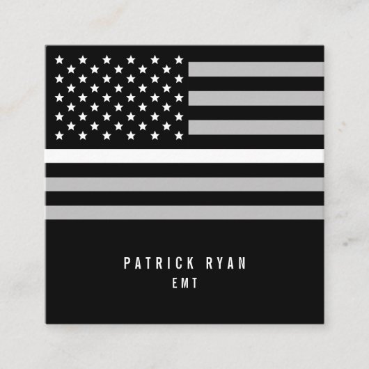 Thin White Line EMS American Flag Professional Vierkante Visitekaartje (Voorkant)