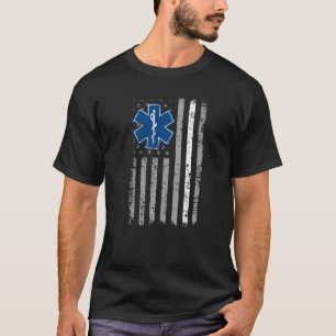 Thin White Line Ems Emt Paramedic American Flag Ba T-shirt