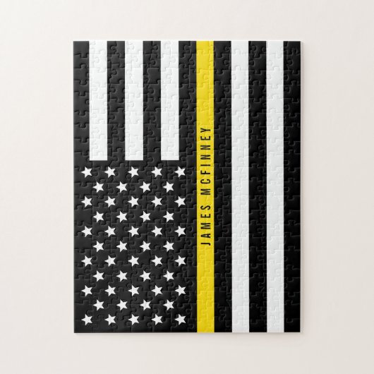 Thin Yellow Line Dispatcher American Flag Monogram Legpuzzel (Verticaal)