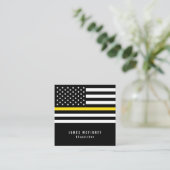 Thin Yellow Line Dispatcher American Flag Vierkante Visitekaartje (Staand voorkant)