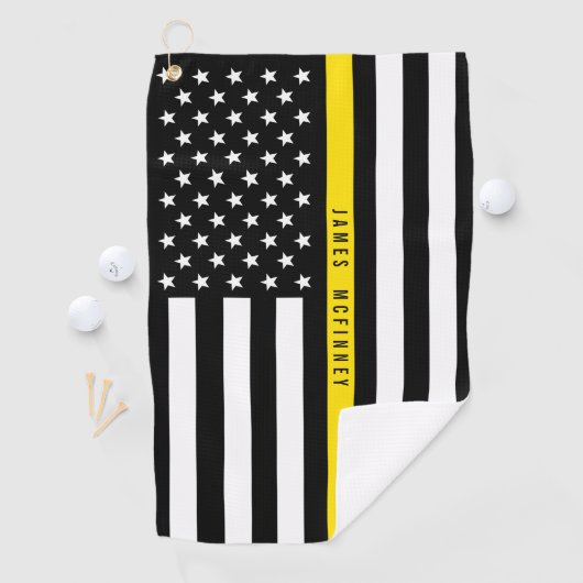 Thin Yellow Line Dispatcher Amerikaanse vlag Monog Golfhanddoek (Insitu)