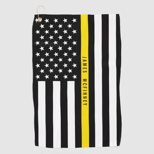 Thin Yellow Line Dispatcher Amerikaanse vlag Monog Golfhanddoek (Voorkant)
