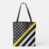 Thin Yellow Line Dispatcher Amerikaanse vlag Monog Tote Bag (Achterkant)