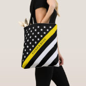 Thin Yellow Line Dispatcher Amerikaanse vlag Monog Tote Bag (Dichtbij)