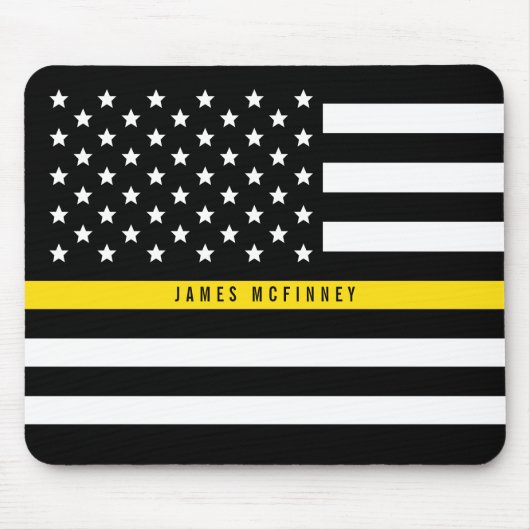 Thin Yellow Line Dispatcher Amerikaanse vlag Naam Muismat (Voorkant)