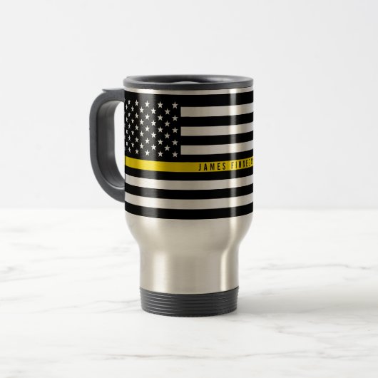Thin Yellow Line Dispatcher Flag Monogram Groot Reisbeker (Voorkant links)