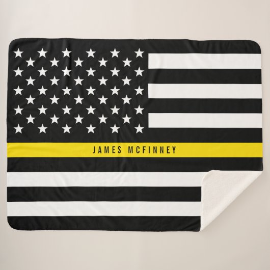 Thin Yellow Line Dispatcher Flag Monogram Groot Sherpa Deken (Voorkant (horizontaal))