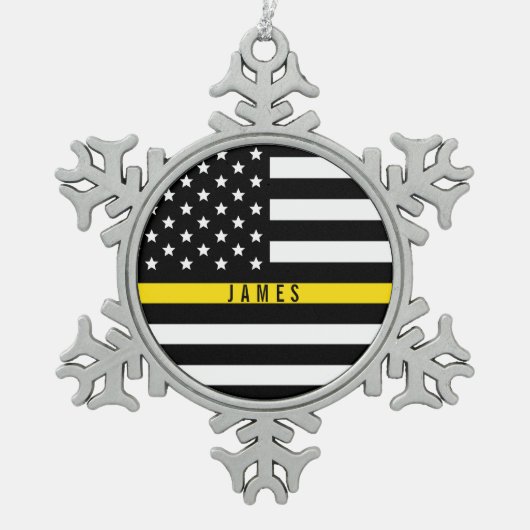 Thin Yellow Line Dispatcher Monogrammatica Name Tin Sneeuwvlok Ornament (Voorkant)