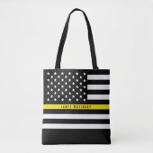 Thin Yellow Line Dispatchers vlag Aangepaste naam Tote Bag (Voorkant)