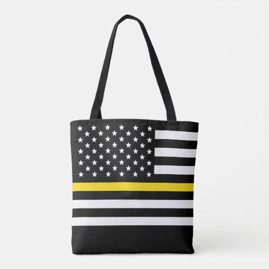 Thin Yellow Line Dispatchers vlag Aangepaste naam Tote Bag (Achterkant)