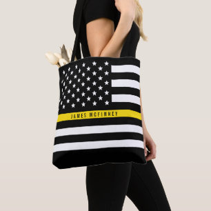 Thin Yellow Line Dispatchers vlag Aangepaste naam Tote Bag
