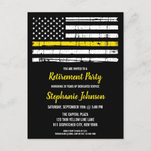 Thin Yellow Line Police Dispatcher Retirement Aankondigingskaart