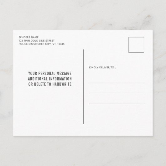 Thin Yellow Line Police Dispatcher Retirement Aankondigingskaart (Achterkant)