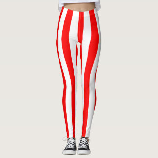 THINER RED WHITE VERTICAL STRIPE LEGGINGS