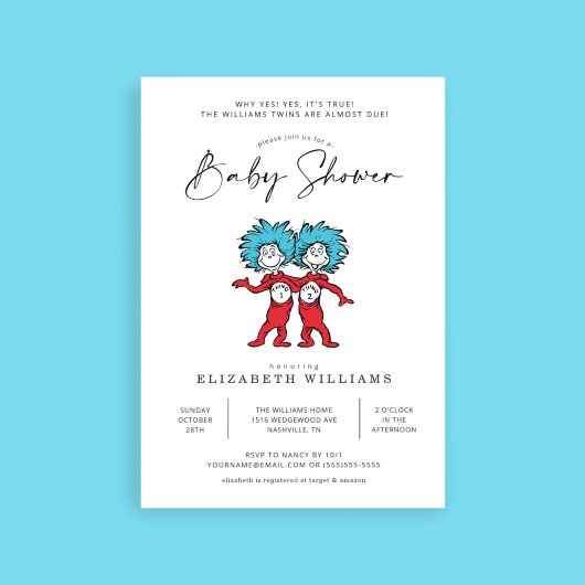 Thing One Thing Two | Blauwe Tweeling Baby Shower Kaart