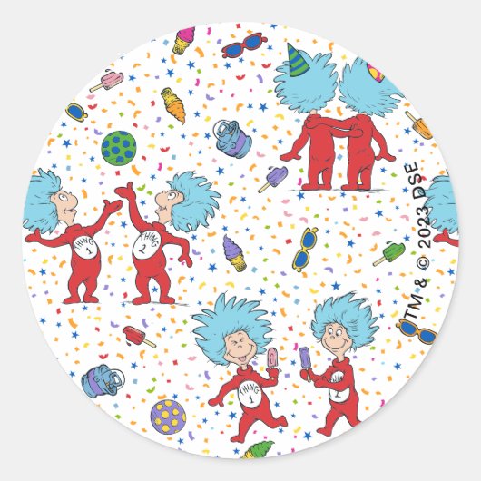 Thing One Thing Two Feest Patroon Ronde Sticker (Voorkant)