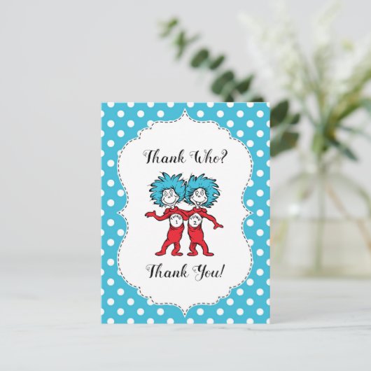 Thing One Thing Two | Tweeling Baby Shower Bedankt Briefkaart (Staand voorkant)