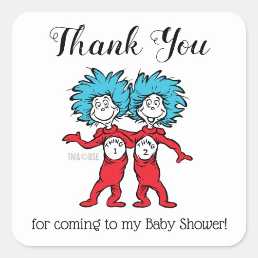 Thing One Thing Two | Tweeling Baby Shower Bedankt Vierkante Sticker (Voorkant)