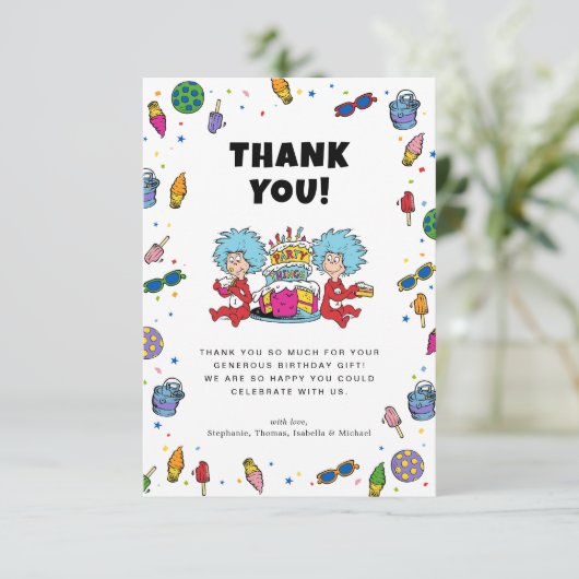 Thing One Thing Two | Tweeling Verjaardag Confetti Bedankkaart (Staand voorkant)