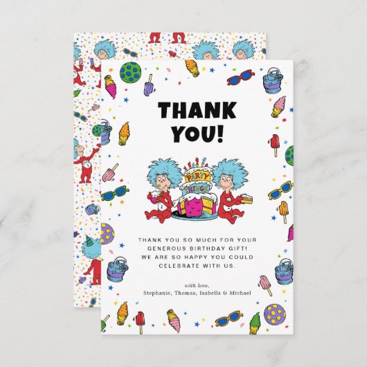 Thing One Thing Two | Tweeling Verjaardag Confetti Bedankkaart (Voorkant / Achterkant)