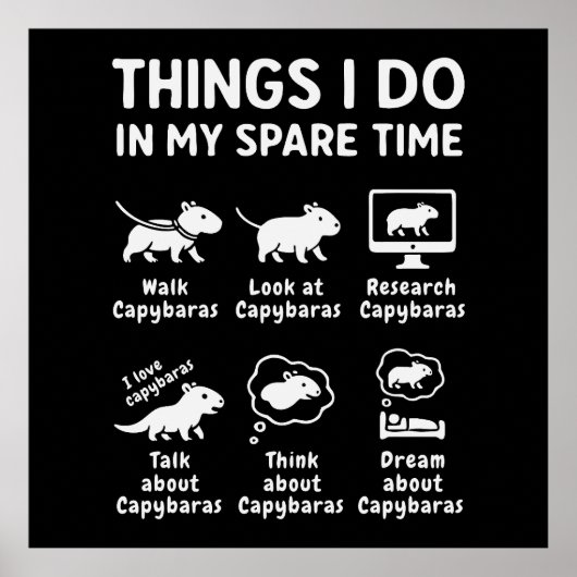 Things I Do In My Spare Time Capybara Funny Poster (Voorkant)