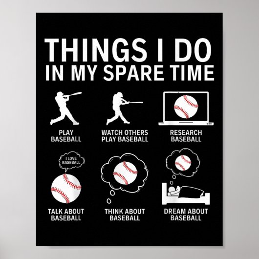 Things I Do In My Spare Time Funny Baseball Player Poster (Voorkant)