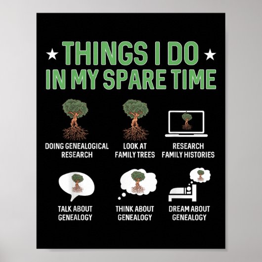 Things I Do In My Spare Time Genealogy Ancestry Ge Poster (Voorkant)