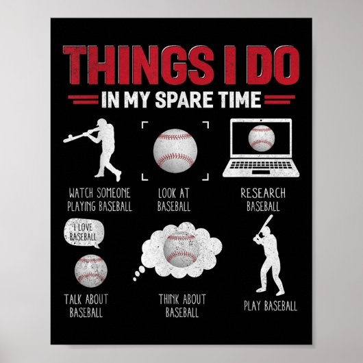 Things I Do In My Spare Time Shirt Funny Baseball  Poster (Voorkant)