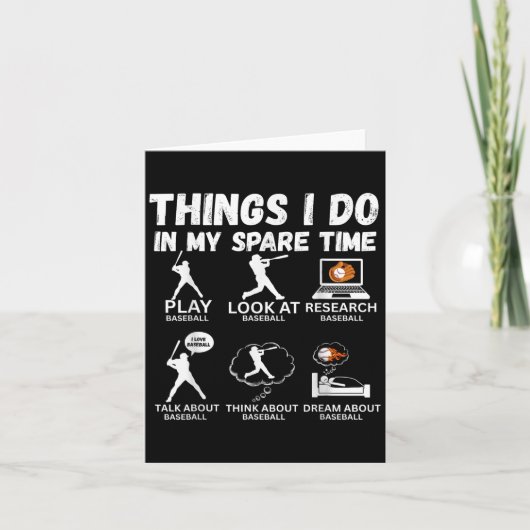 Things I Do Spare Time Baseball Funny Player Men W Kaart (Voorkant)