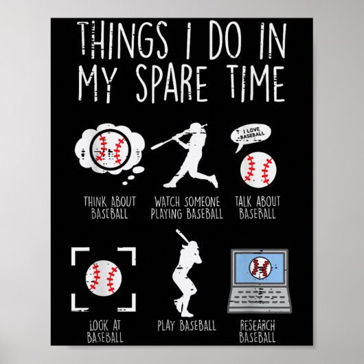 Things I Do Spare Time Baseball Funny Player Men W Poster (Voorkant)