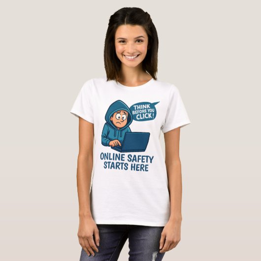 Think Before You Click - Online Safety Awareness T-shirt (Voorkant volledig)