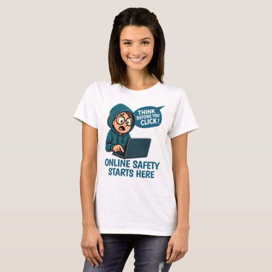 Think Before You Click - Online Safety Awareness T-shirt (Voorkant volledig)