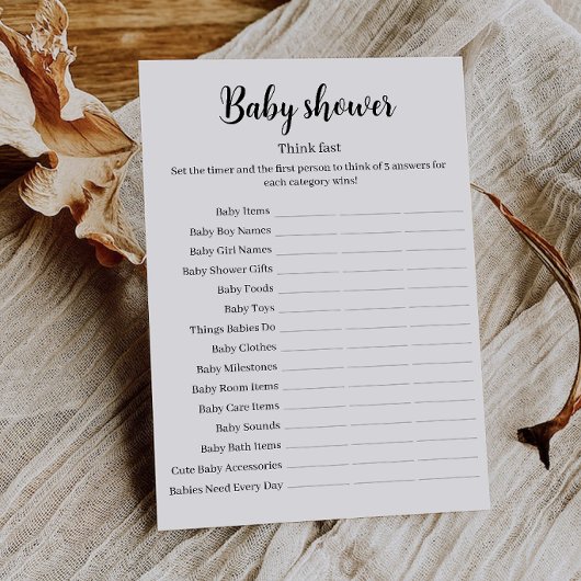 Think Fast Baby Shower Game, Baby Shower Printable Kaart