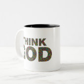 Think God Cadeau's idee van een cadeau Tweekleurige Koffiemok (Voorkant links)
