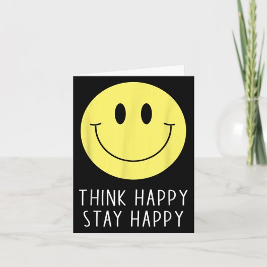 Think Happy Stay Happy Motivation Quote Yellow Smi Kaart (Voorkant)