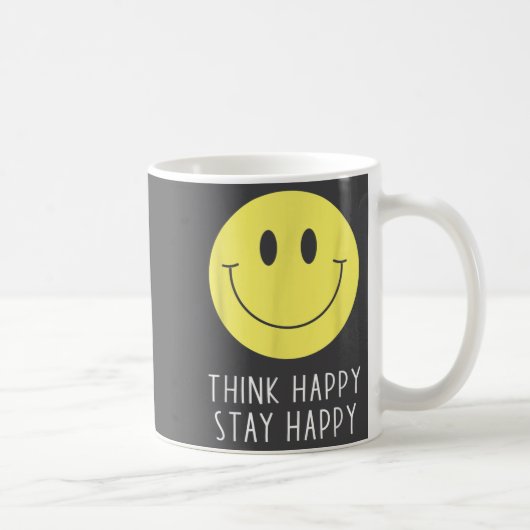 Think Happy Stay Happy Motivation Quote Yellow Smi Koffiemok (Rechts)