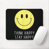 Think Happy Stay Happy Motivation Quote Yellow Smi Muismat (Met muis)