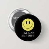 Think Happy Stay Happy Motivation Quote Yellow Smi Ronde Button 5,7 Cm (Voorkant /achterkant)