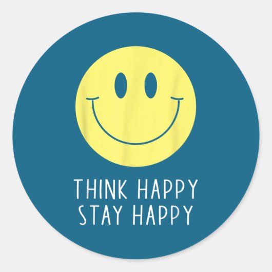 Think Happy Stay Happy Motivation Quote Yellow Smi Ronde Sticker (Voorkant)