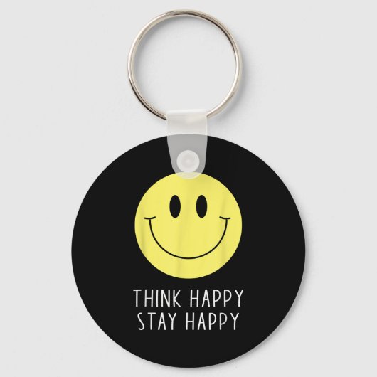 Think Happy Stay Happy Motivation Quote Yellow Smi Sleutelhanger (Voorkant)