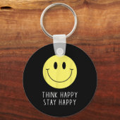 Think Happy Stay Happy Motivation Quote Yellow Smi Sleutelhanger (Voorkant)