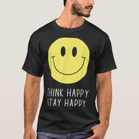 Think Happy Stay Happy Motivation Quote Yellow Smi T-shirt (Voorkant)