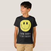Think Happy Stay Happy Motivation Quote Yellow Smi T-shirt (Voorkant volledig)