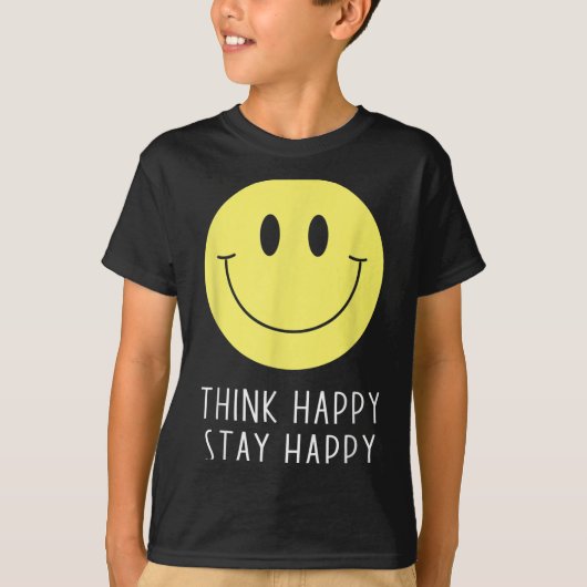 Think Happy Stay Happy Motivation Quote Yellow Smi T-shirt (Voorkant)