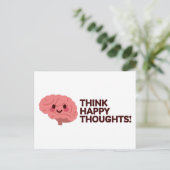 Think Happy Thoughts – Glimlachend hersenontwerp Feestdagenkaart (Staand voorkant)